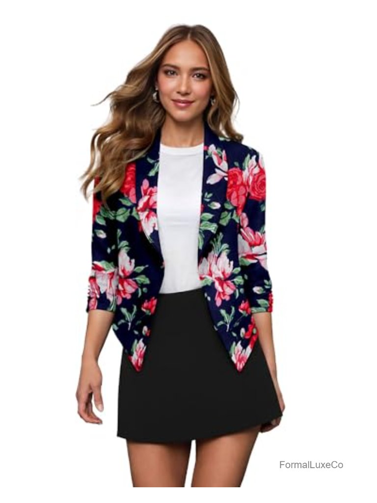 Casual Work Office Blazer Jacket Open Front Shawl 3/4 Scrunch Sleeves
